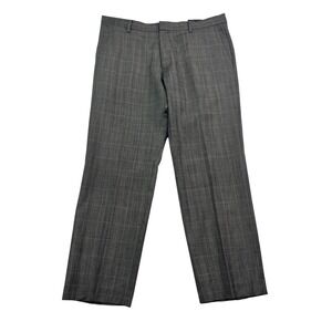 Banana Republic 36x30 Gray Windowpane Plaid Dress Pants Trousers Wool Slim Fit